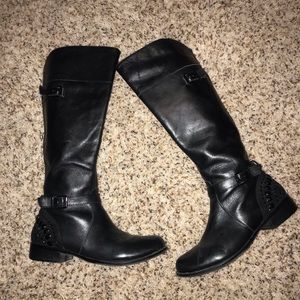 Gianni Bini Black Leather Crystal Studded Boots